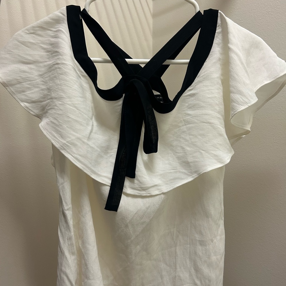 Zara Black and White Ruffle Blouse